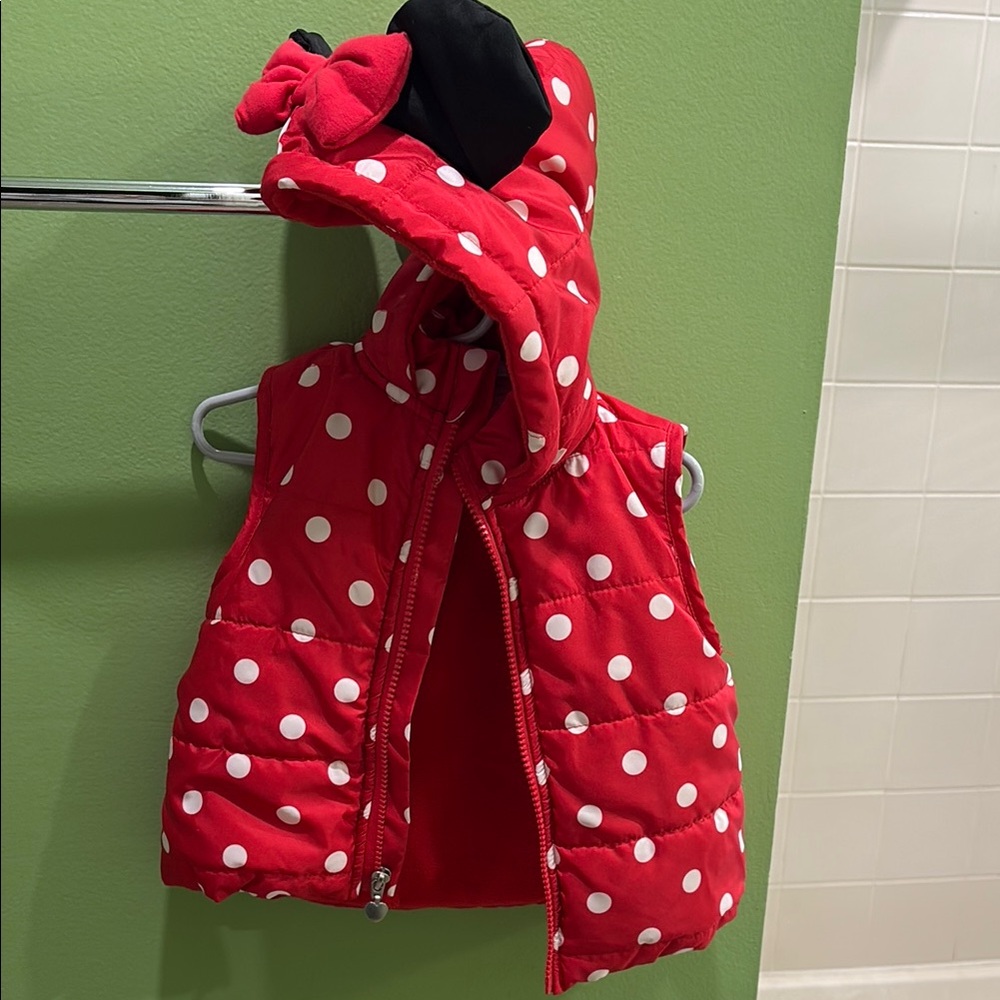 Minnie Mouse Red Polka Dot Hooded puffer with Bow